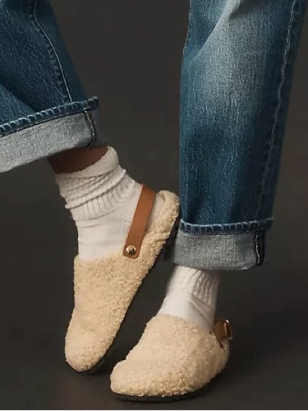 Anthropologie Pilcro Faux Shearling Clogs Beige Tan Leather Slippers Fleece US 9 - Picture 3 of 9